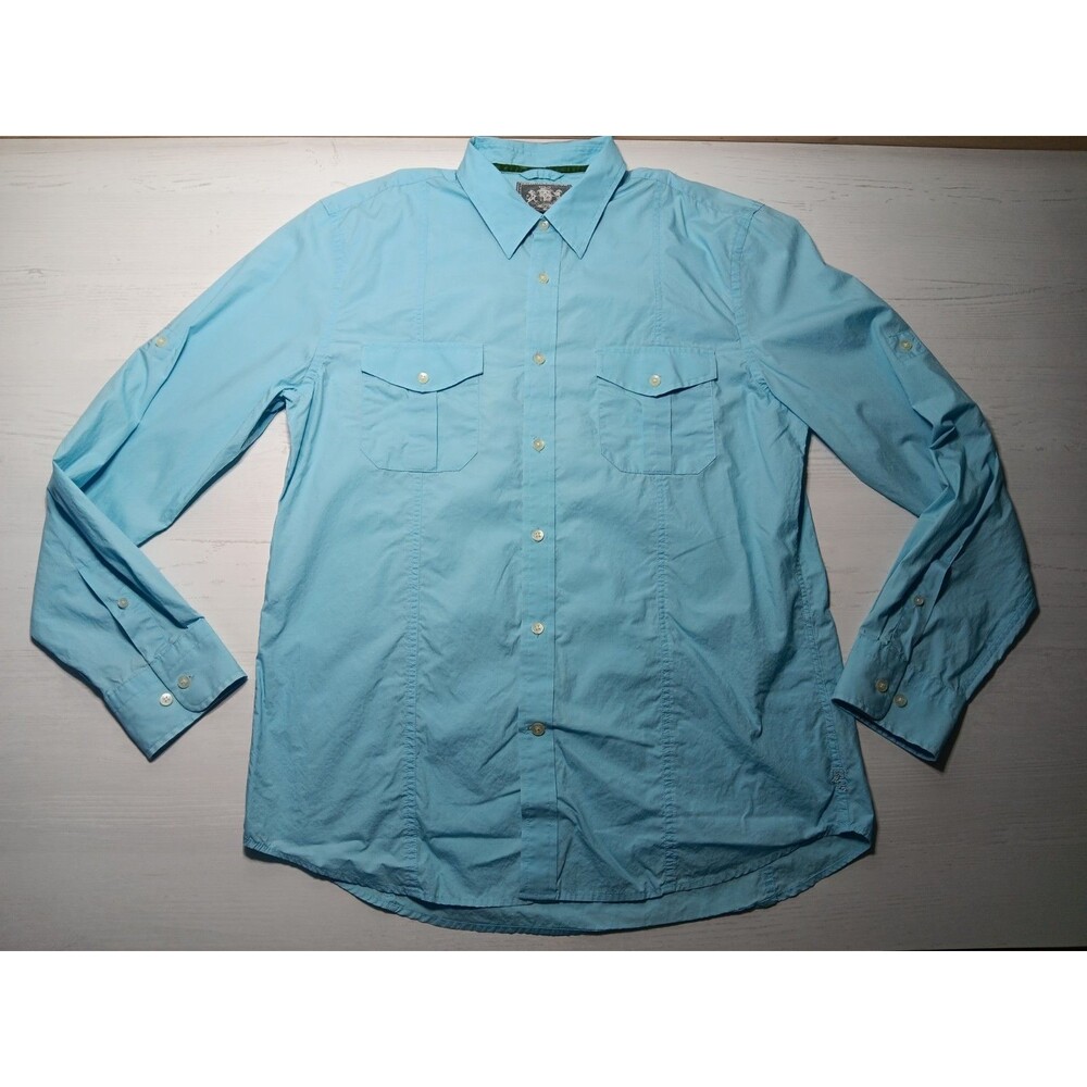 Express Design Studio Men Button Up Shirt Size L Pastel Light Blue Cotton
